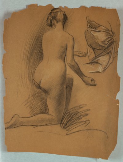 Studie van Knielende Naakte Figuur door Louis Schaettle