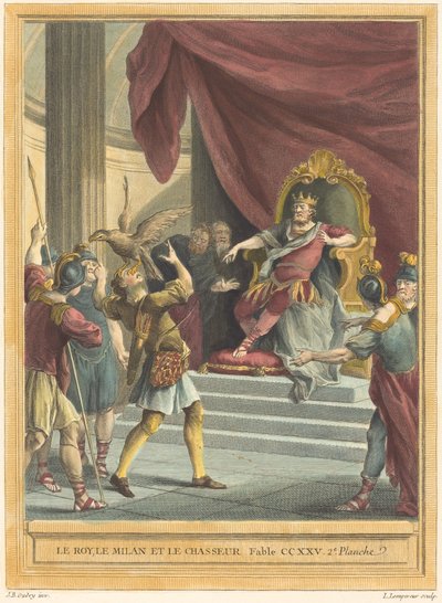 De koning, de wouw en de jager door Louis Simon Lempereur after Jean Baptiste Oudry
