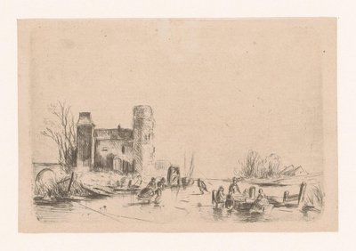 Schaatsers bij een kasteel door Louis Smets