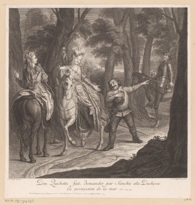 Don Quichot laat Sancho de hertogin toestemming vragen haar te zien door Louis Surugue