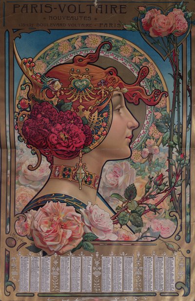Kalender voor 1901 voor de Paris-Voltaire winkel, Parijs, ca. 1900 door Louis Theophile Hingres