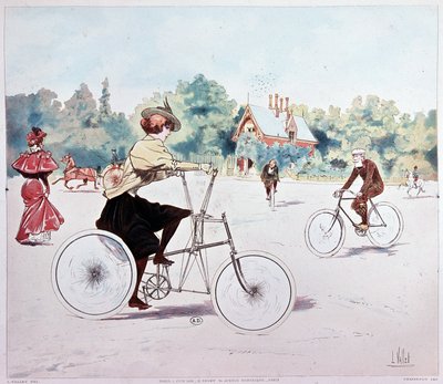 Vrouw op fiets - tekening door L. Vallet door Louis Vallet