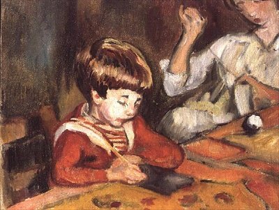 Kleine jongen die zijn huiswerk maakt door Louis Valtat