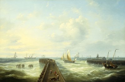 Vissersboten bij een Steiger in Oostende door Louis Verboeckhoven