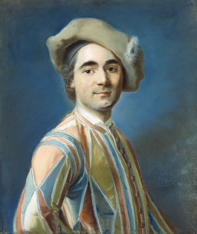 Portret van een acteur als Arlequin door Louis Vigee