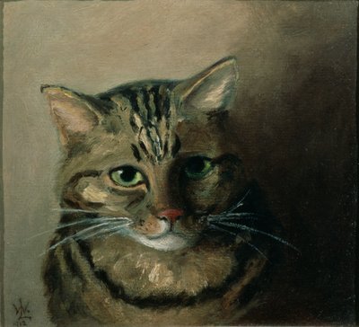 Een hoofdstudie van een cyperse kat door Louis Wain