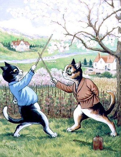 Katten die Schermen door Louis Wain