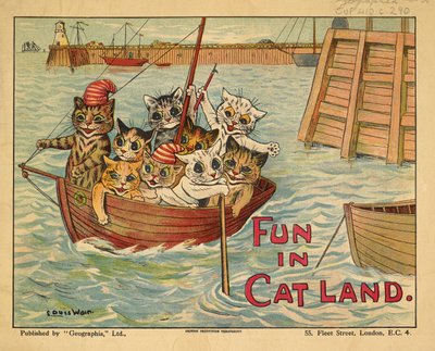 Katten in een boot door Louis Wain