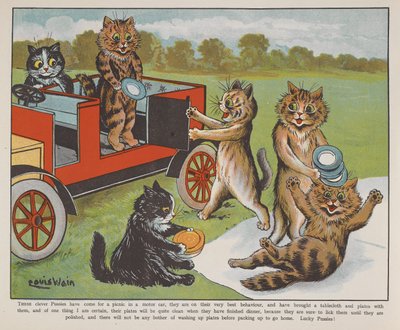 Katten bereiden zich voor op een picknick door Louis Wain