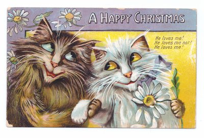 Edwardiaanse kerstkaart van twee aanhankelijke katten, ca. 1910 door Louis Wain
