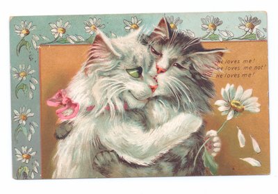 Edwardiaanse ansichtkaart van twee katten die elkaar omhelzen, ca. 1910 door Louis Wain