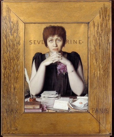 Portret van Caroline Remy genaamd Severine (1855 - 1929) Franse journalist. Schilderij door Louis Welden Hawkins (1849 - 1910) Ec. Ang door Louis Welden Hawkins