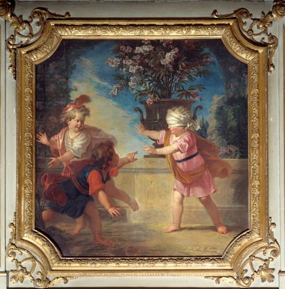 Het spel van de duif. Deurtop geschilderd door Louis Boullongne Le Jeune (1654-1733) door Louis de Boullongne