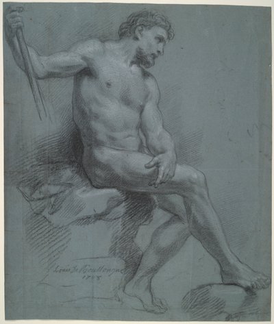 Zittende Mannelijke Naakt in Profiel door Louis de Boullogne the Younger