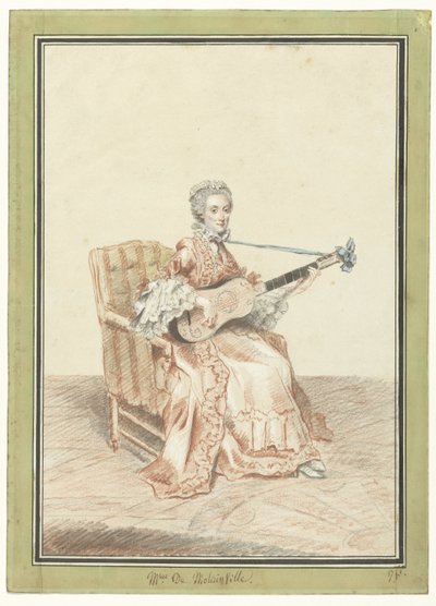 Portret van Madame de Montainville, gitaar spelend door Louis de Carmontelle