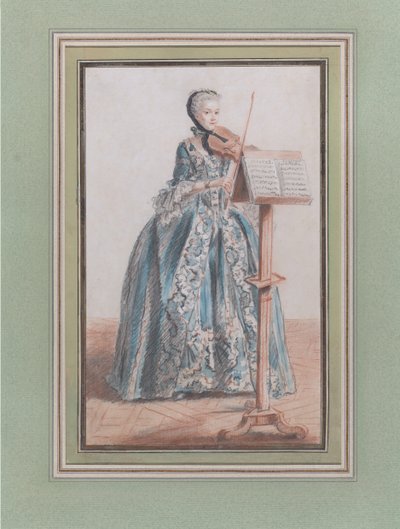 Vrouw die Viool Speelt, Gezien van Voor, ca. 1758-59 door Louis de Carmontelle