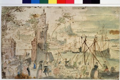 Zicht op een haven. Nederlandse haven. 17e eeuw door Louis de Caulery