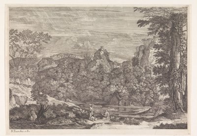 Landschap met drie monniken door Louis de Châtillon