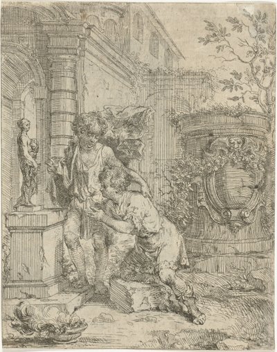 Twee jongens bij beeldje van Venus door Louis de Deyster