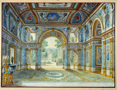 Portiek van een paleis dat uitkijkt op een park door Louis de Saint Ange Desmaisons