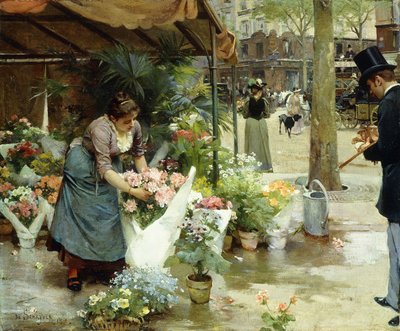 Een bloemenmarkt in Parijs door Louis de Schryver