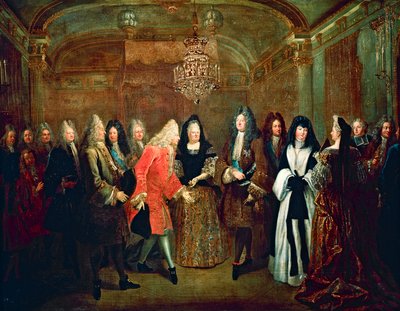 Lodewijk XIV ontvangt keurvorst van Saksen, Frederik Augustus II in Fontainebleau op 27 september door Louis de Silvestre