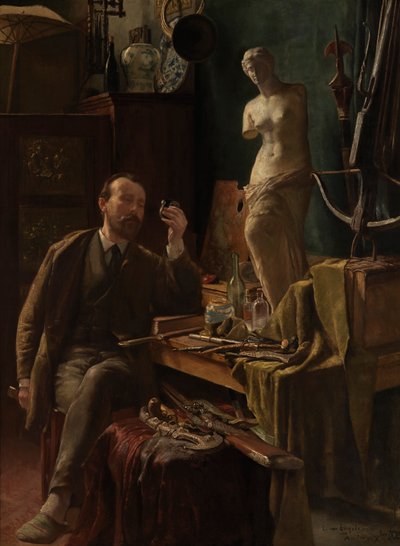 Kunstenaar in zijn atelier door Louis van Engelen