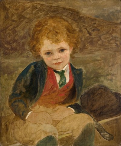 Studie van een jongen die in een kruiwagen zit, 1890 door Louisa Starr