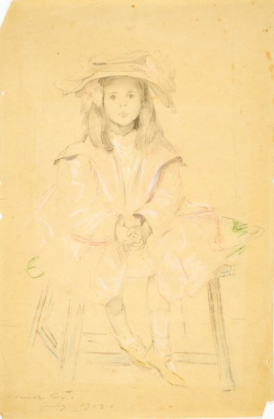 Zonder titel (Zittend jong meisje) door Louise Cox