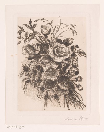 Bloemstilleven met rozen en anemonen door Louise Elsen (attributed to)
