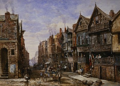 Chester: Watergate Street vanaf de hoek van Crook Street, met Eastgate daarachter door Louise Ingram Rayner