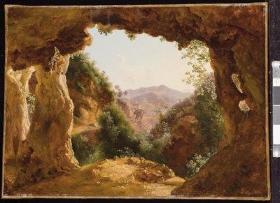 Een grot in een rotsachtig landschap door Louise Josephine Sarazin de Belmont