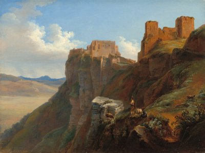 Uitzicht op het Castello di San Giuliano, nabij Trapani, Sicilië, c. 1824-1826 door Louise Josephine Sarazin de Belmont