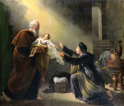 Elia wekt de zoon van de weduwe van Sarepta tot leven door Louise Marie Jeanne Hersent
