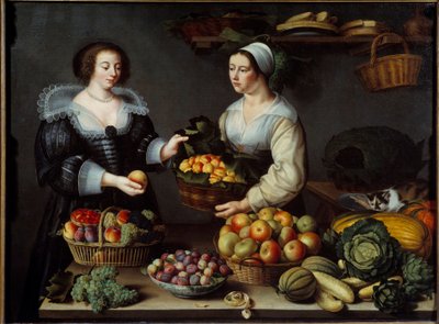 De fruit- en groenteverkoopster door Louise Moillon