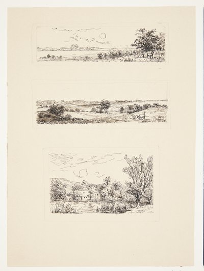 Blad met drie kleine landschappen door Louise Ravn Hansen