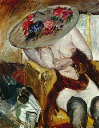 Italiaanse vrouw in gele stoel door Lovis Corinth