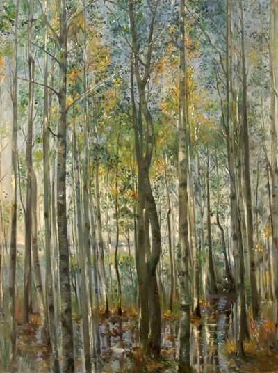 Een bos. Overstroming op het Starnbergmeer door Lovis Corinth