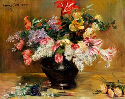 Amaryllis, lila en tulpen, 1911 door Lovis Corinth