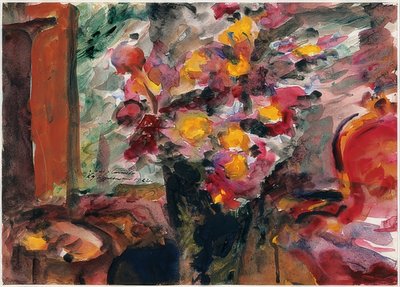Bloemenvaas op een tafel door Lovis Corinth