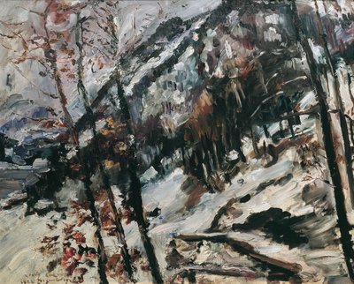 De Herzogstand aan de Walchensee in de sneeuw door Lovis Corinth