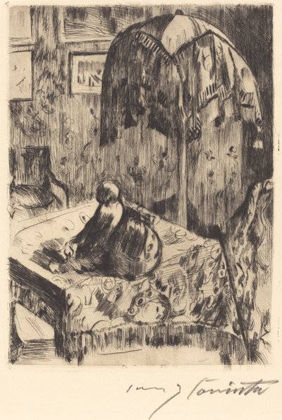 Interieur met vloerlamp, 1916 door Lovis Corinth