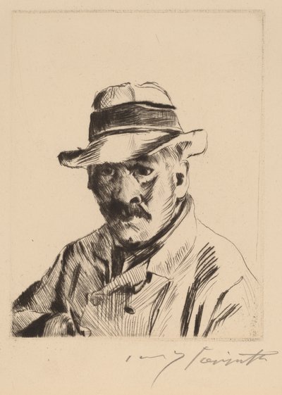 Zelfportret in een Strohoed, Buste door Lovis Corinth