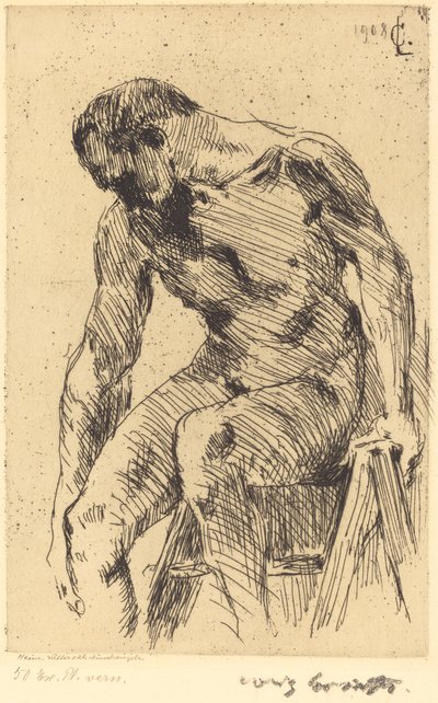 Zittende mannelijke naakt door Lovis Corinth