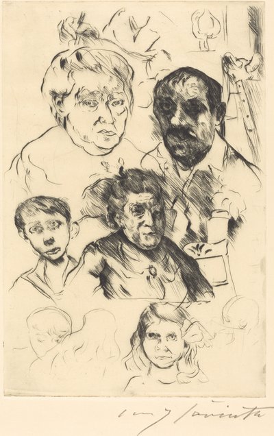 Verschiedene Köpfe und Selbstbildnis, 1915 door Lovis Corinth
