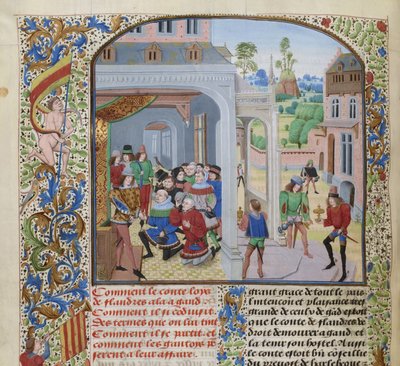 Hulde van Lodewijk II van Male door een deputatie uit Gent, ca. 1470-1475 door Loyset Liedet