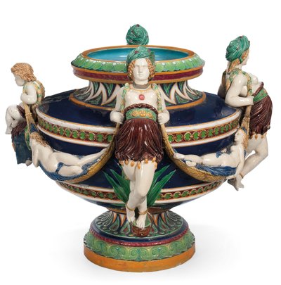 Grote Minton majolica jardinière, ca. 1870 door Ltd Mintons