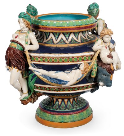 Grote Minton majolica jardinière, ca. 1870 door Ltd Mintons