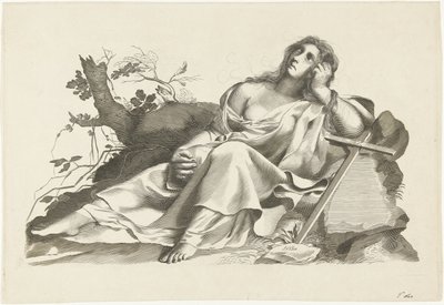 Personificatie van hoop zittend met kruis door Lubertus Teunis van Deth