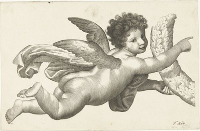 Zwevende putto met krans door Lubertus Teunis van Deth